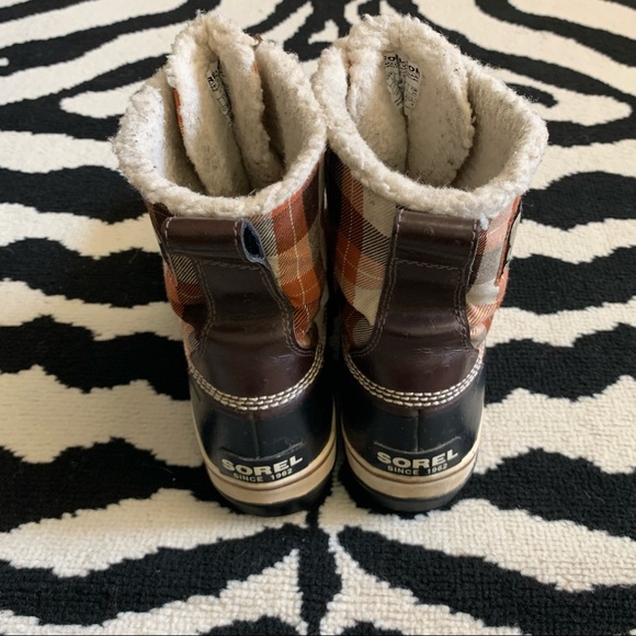 Sorel Tivoli Orange Plaid Ankle Shearling Boots Size 9 - Picture 4 of 8